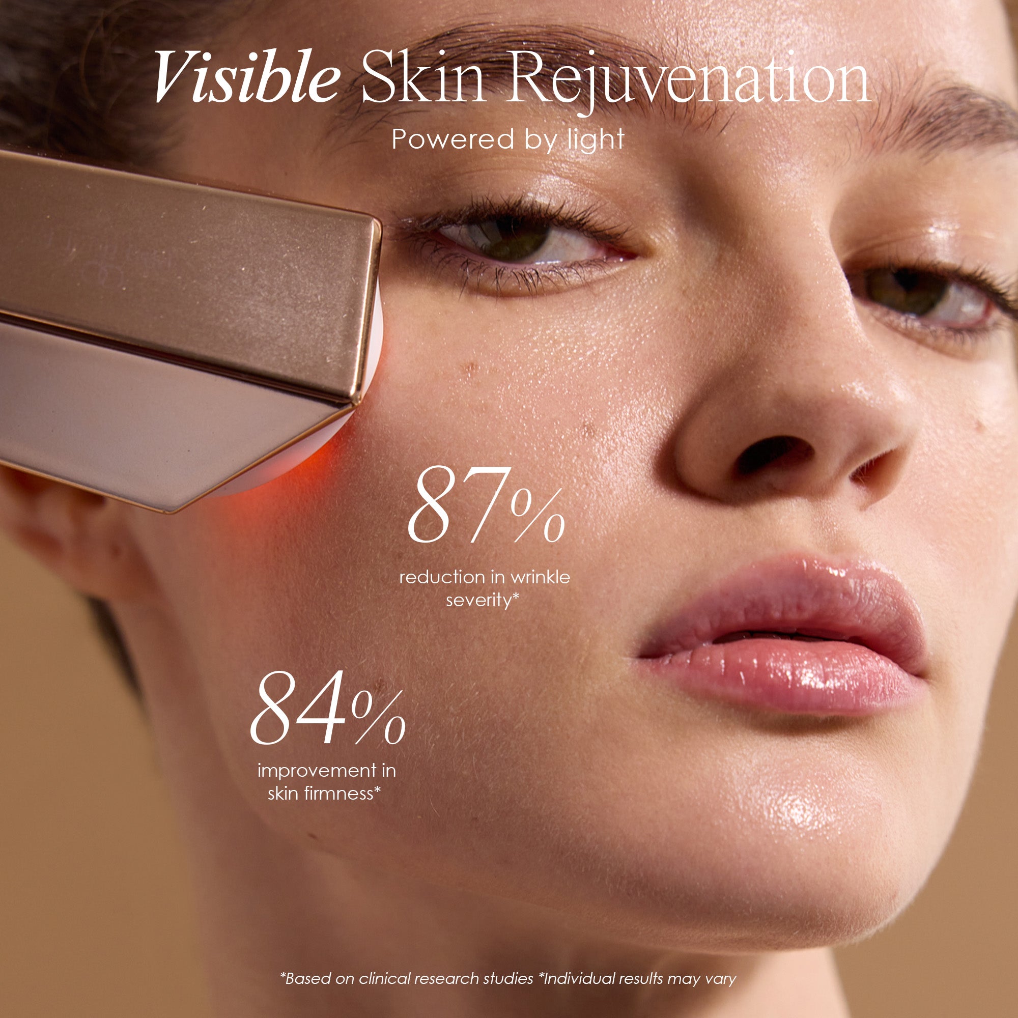 REVA instant age renewal wand showing clinical research statistics of skin tightening wand for skin rejuvenation