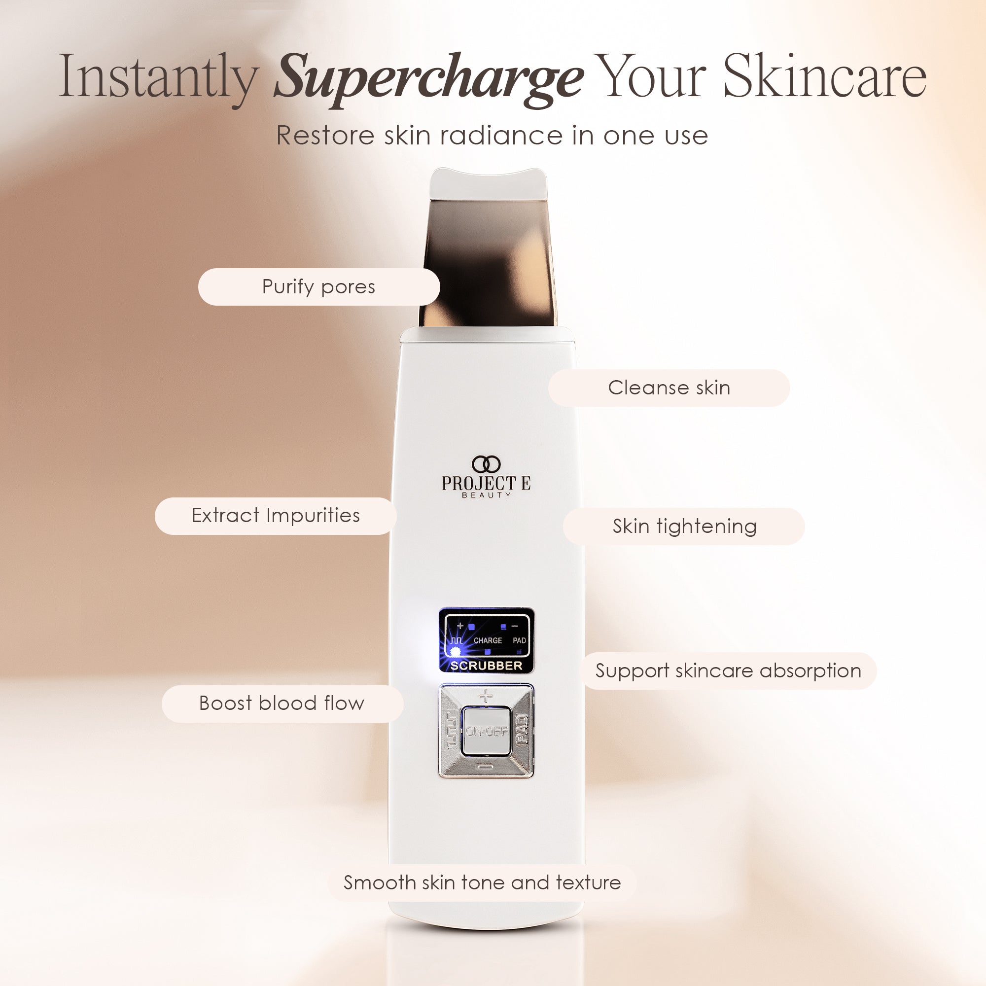 Ultrasonic skin spatula showing ultrasonic scrubbing benefits such as skin tightening